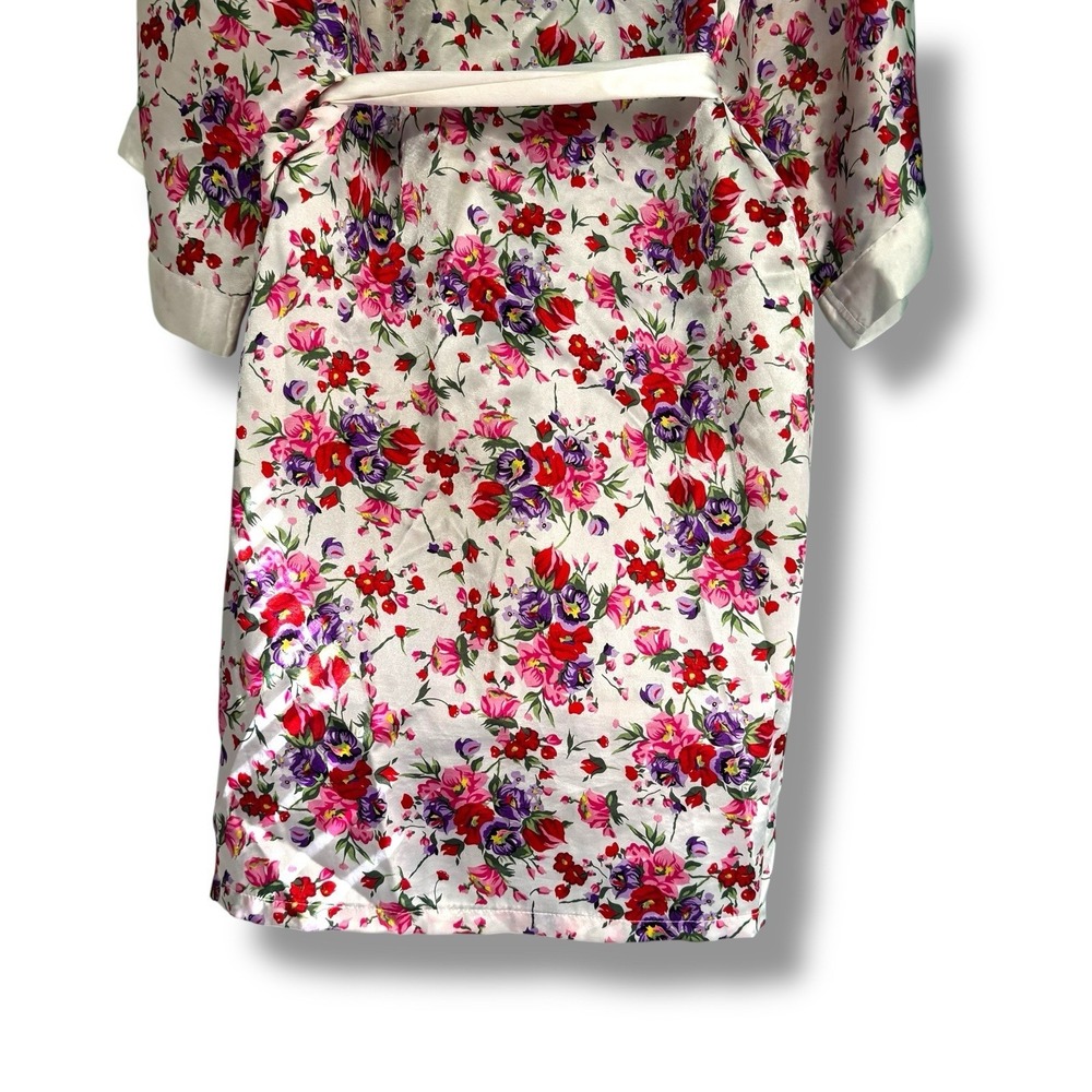 Vintage 90s Frederick's of Hollywood Floral Robe Lingerie Large Satin Overcoat - Picture 7 of 9